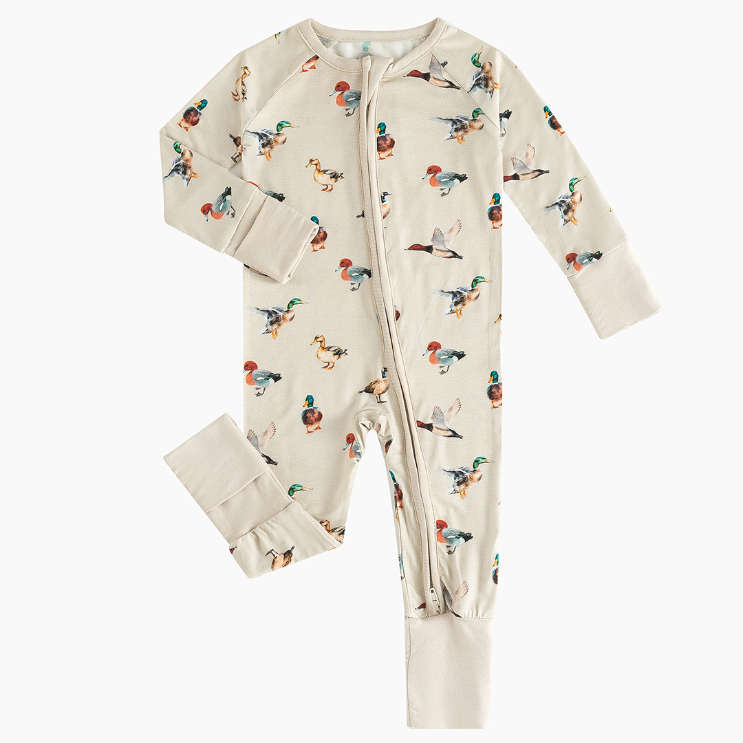 Colorful Ducks Print Baby Bamboo Zipper Romper Pajama