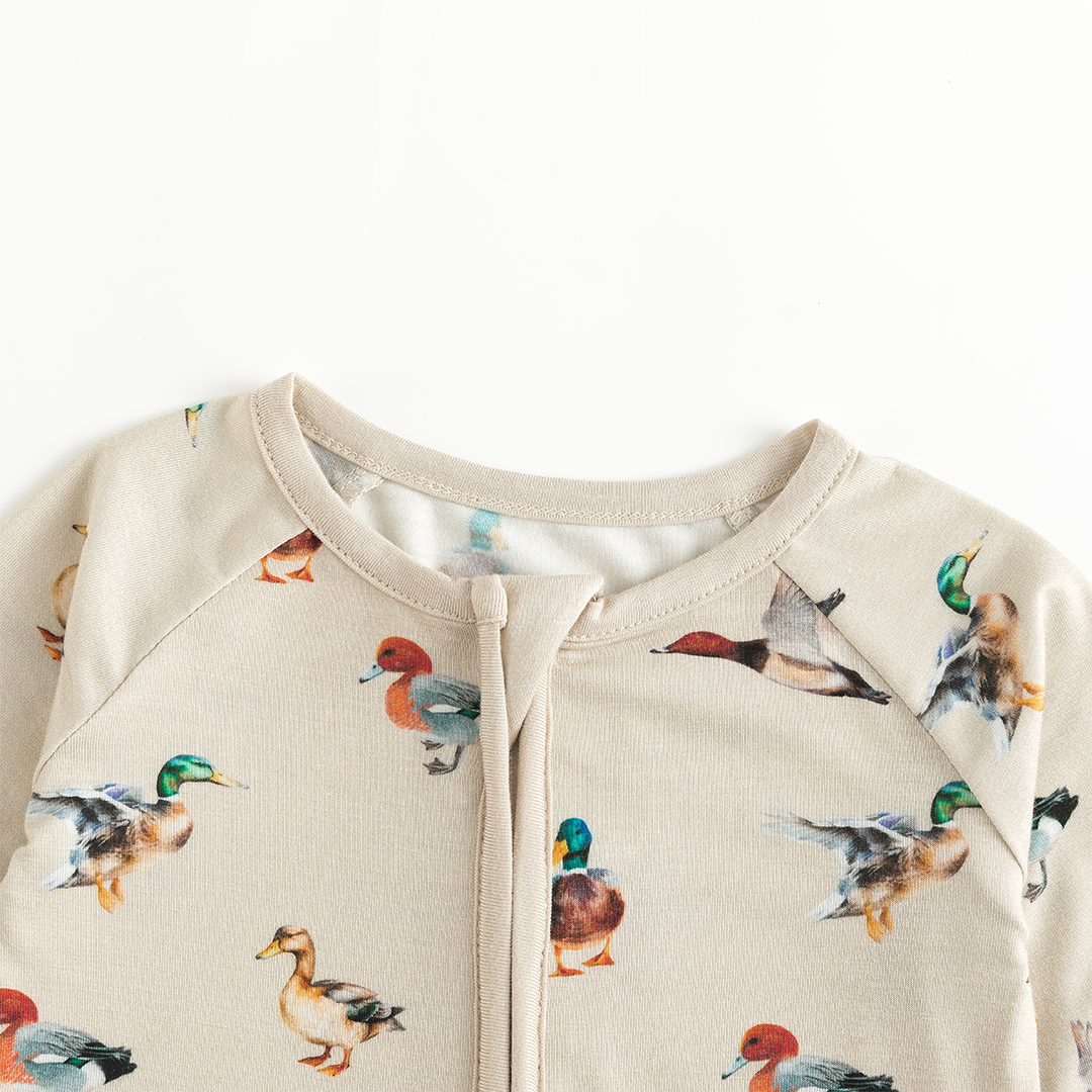 Colorful Ducks Print Baby Bamboo Zipper Romper Pajama