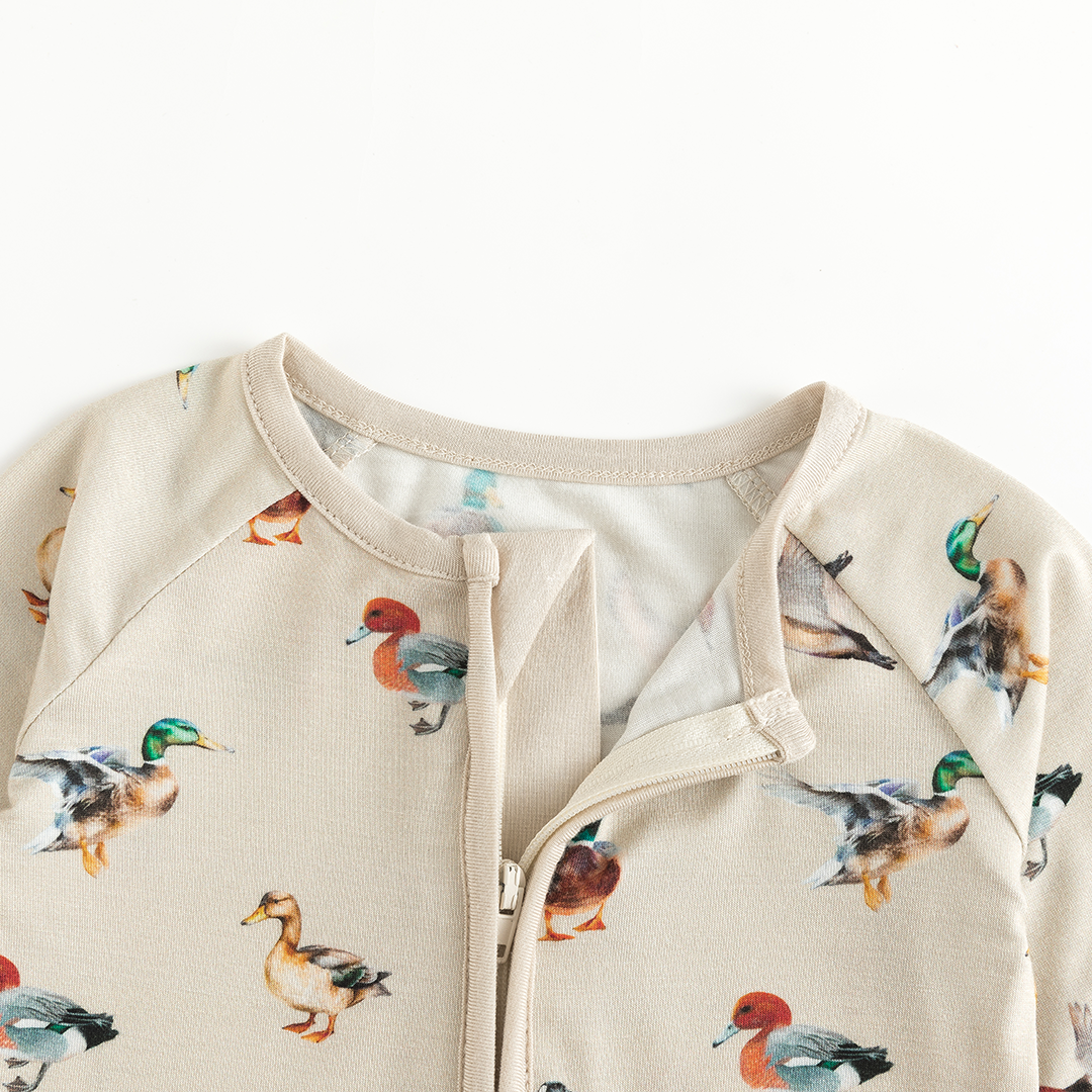 Colorful Ducks Print Baby Bamboo Zipper Romper Pajama