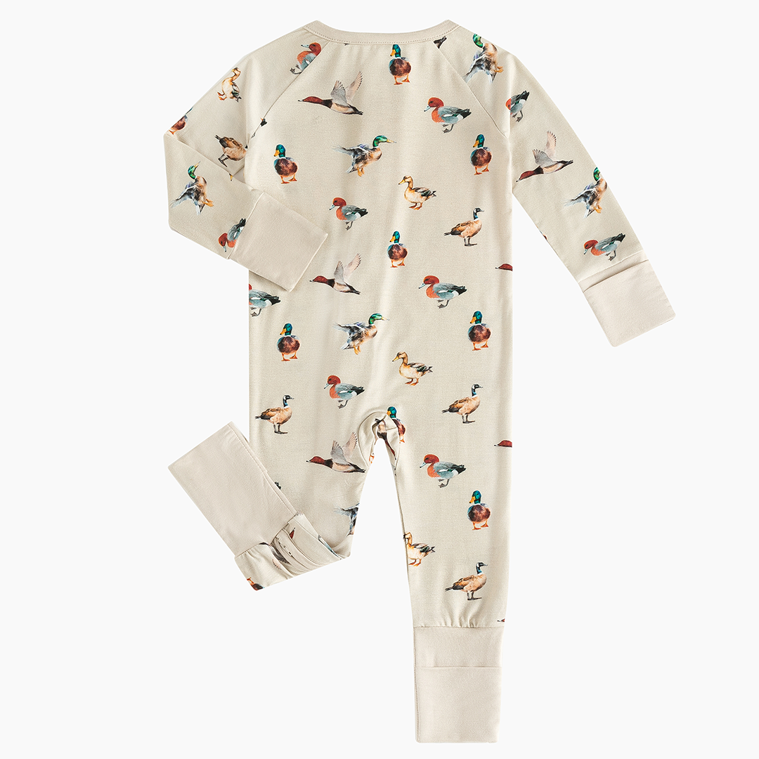 Colorful Ducks Print Baby Bamboo Zipper Romper Pajama
