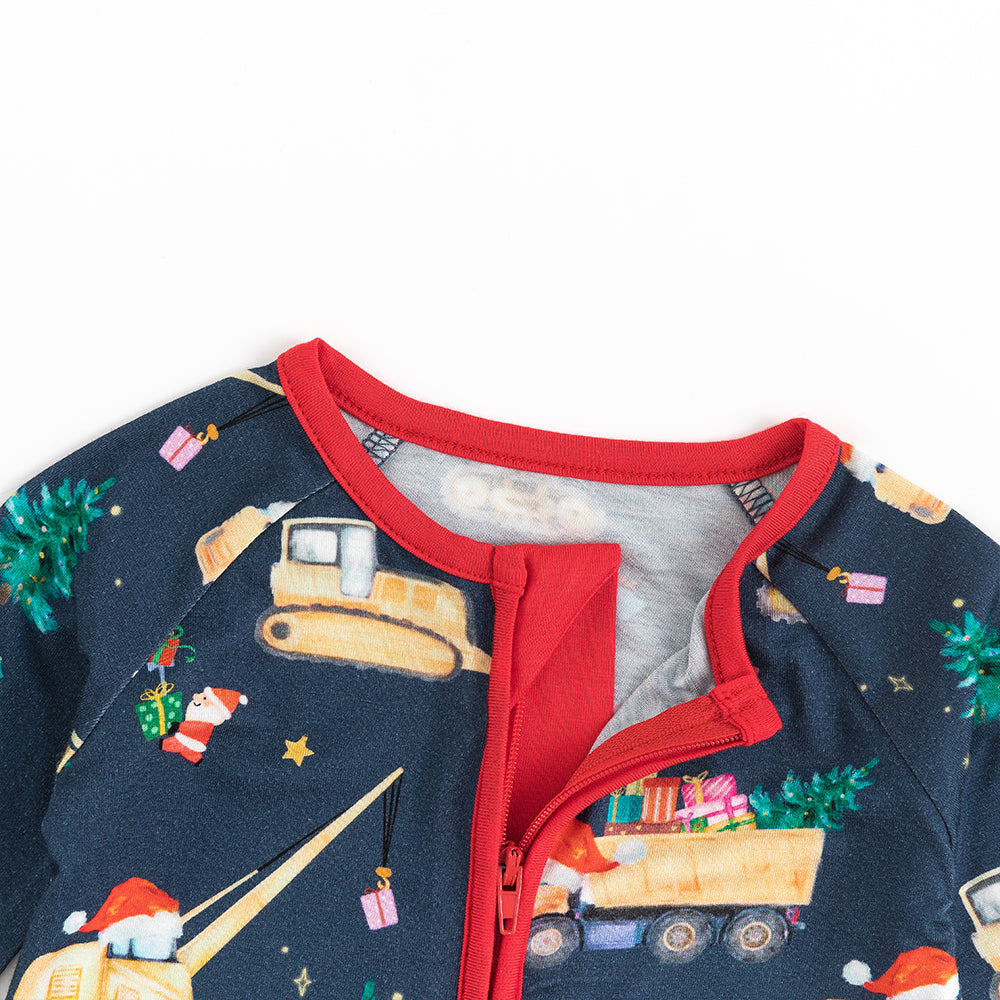 Christmas Digger Baby Bamboo Zipper Romper Pajamas