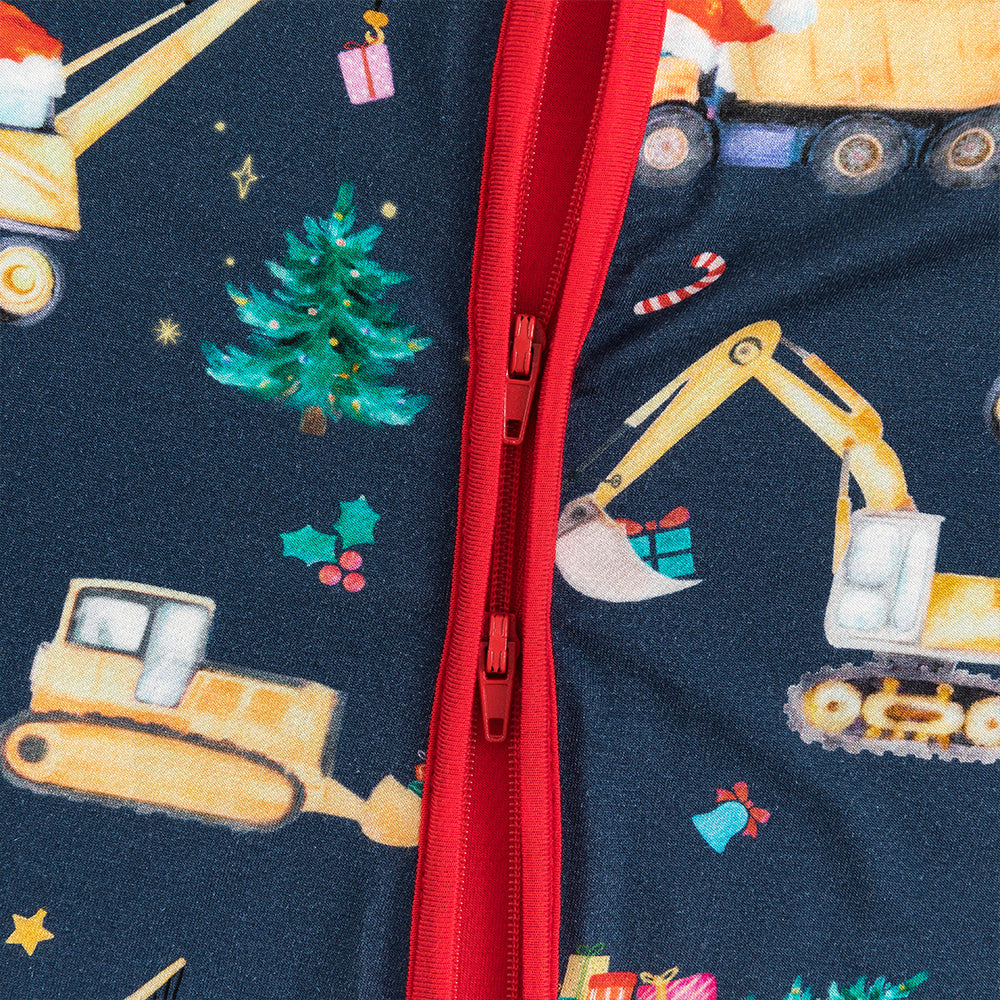 Christmas Digger Baby Bamboo Zipper Romper Pajamas