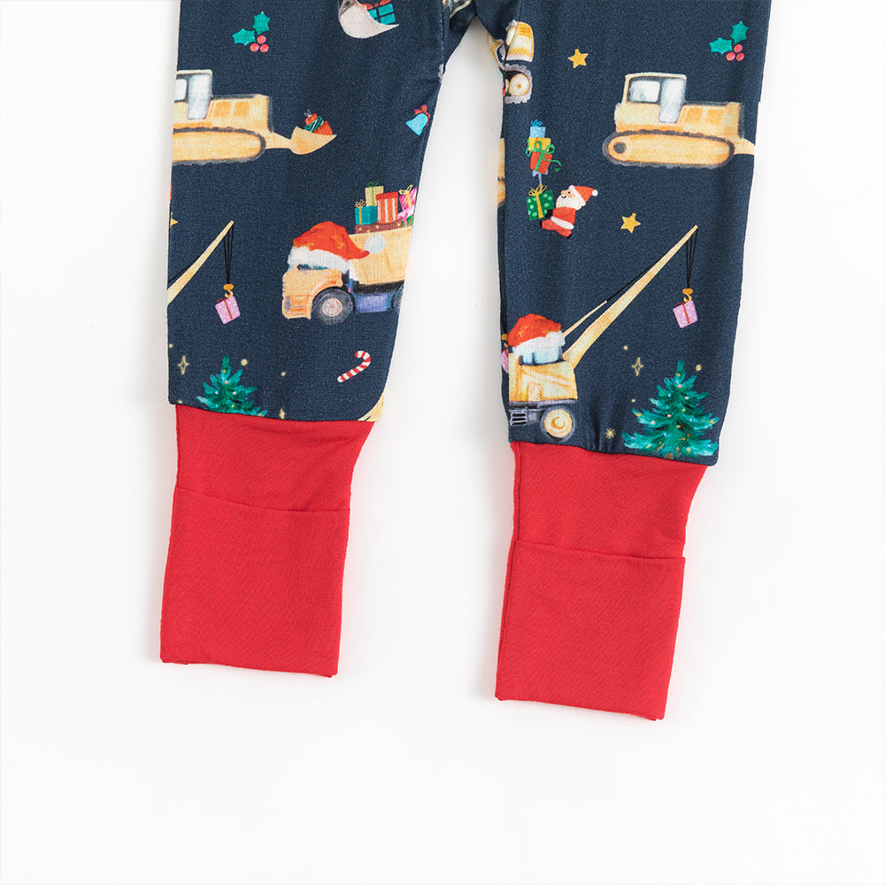 Christmas Digger Baby Bamboo Zipper Romper Pajamas