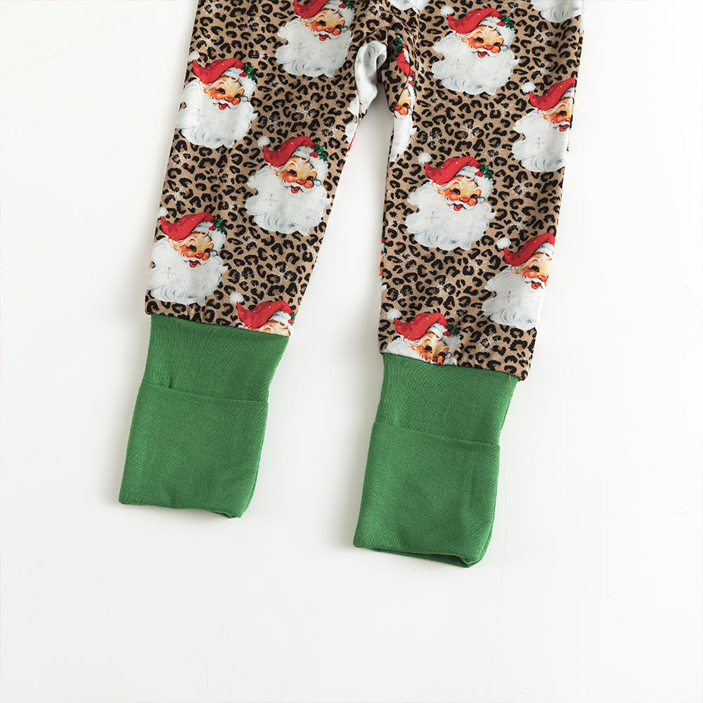 Christmas Leopard Santa Claus Baby Bamboo Zipper Romper Pajamas