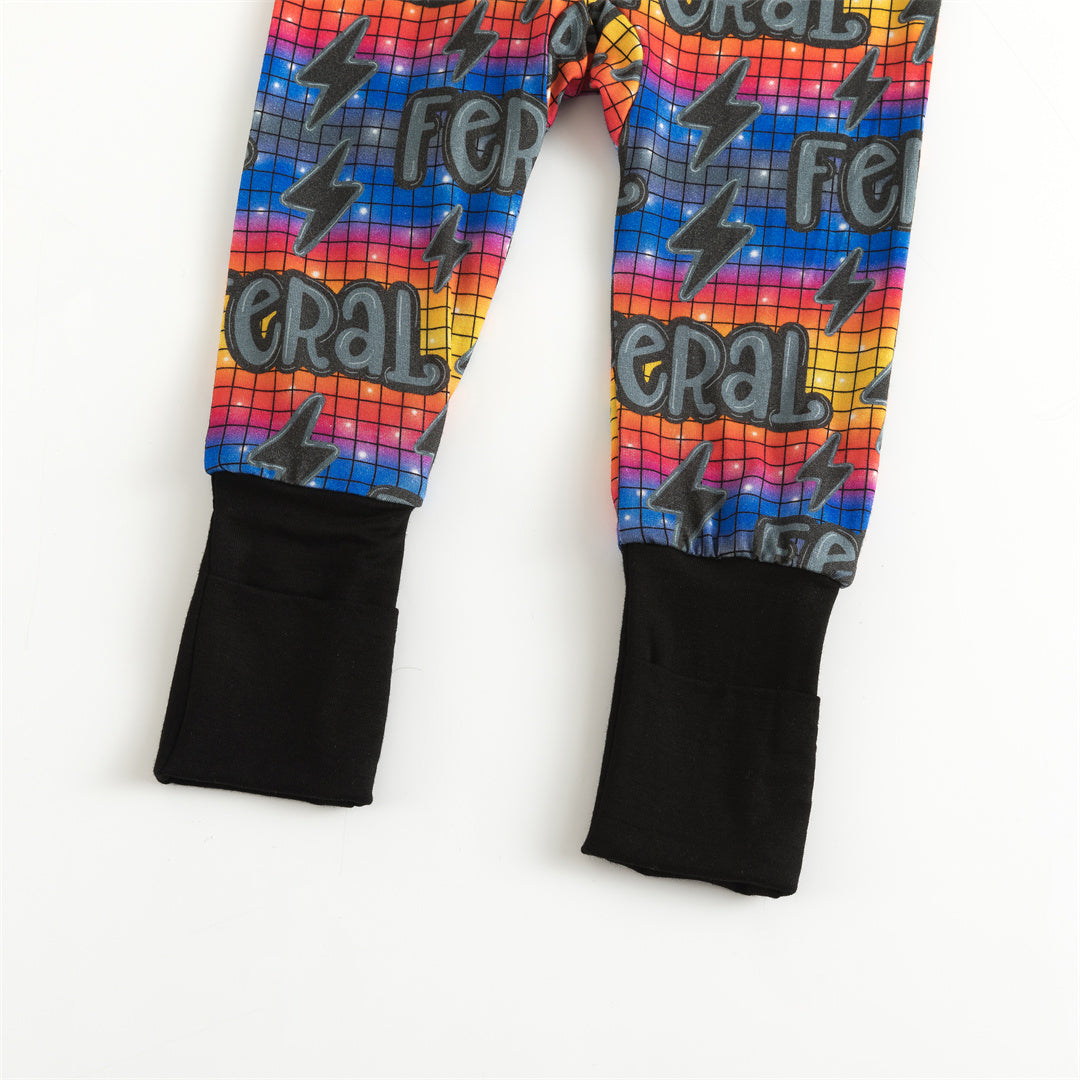 Feral Lightning Print Bamboo Long Sleeves Zipper Romper