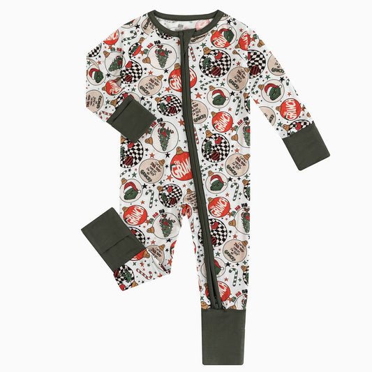 Christmas Tree Green Man Bamboo Zipper Baby Onesie Front