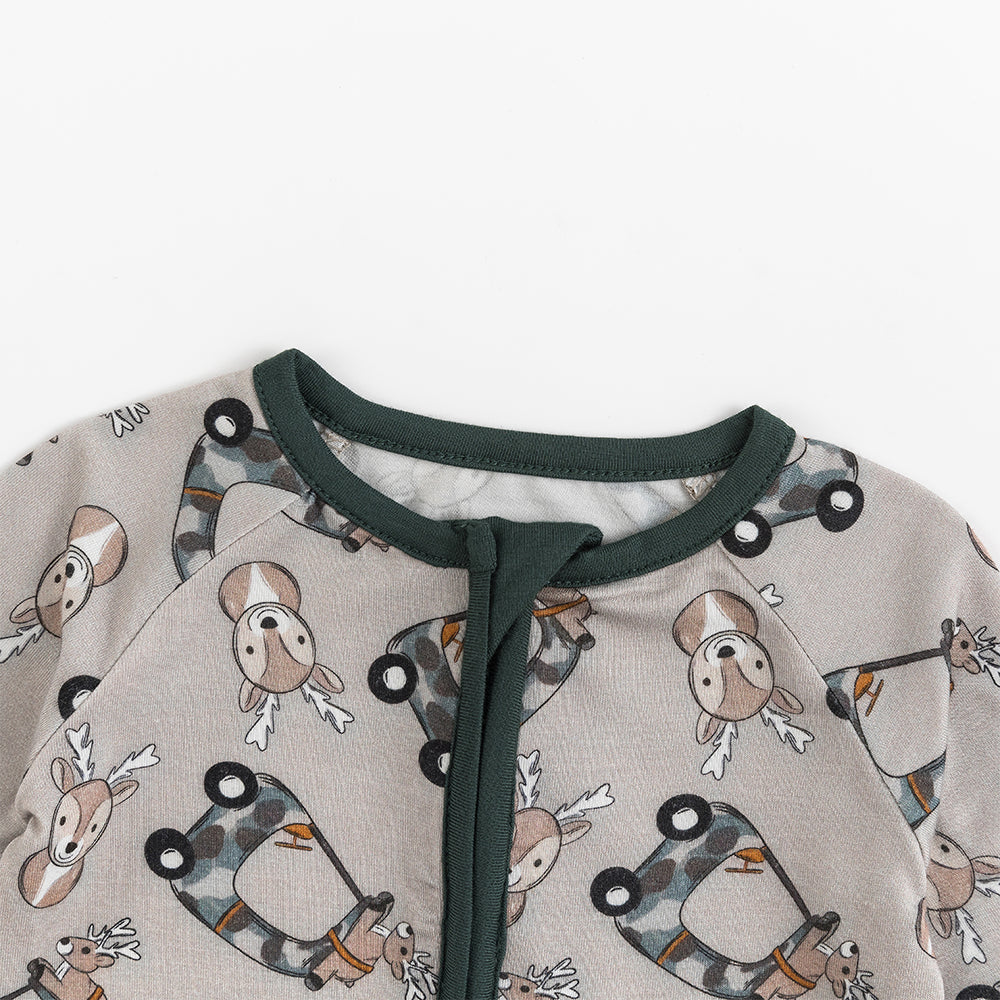 Christmas Deer Car Baby Bamboo Zipper Romper Pajamas