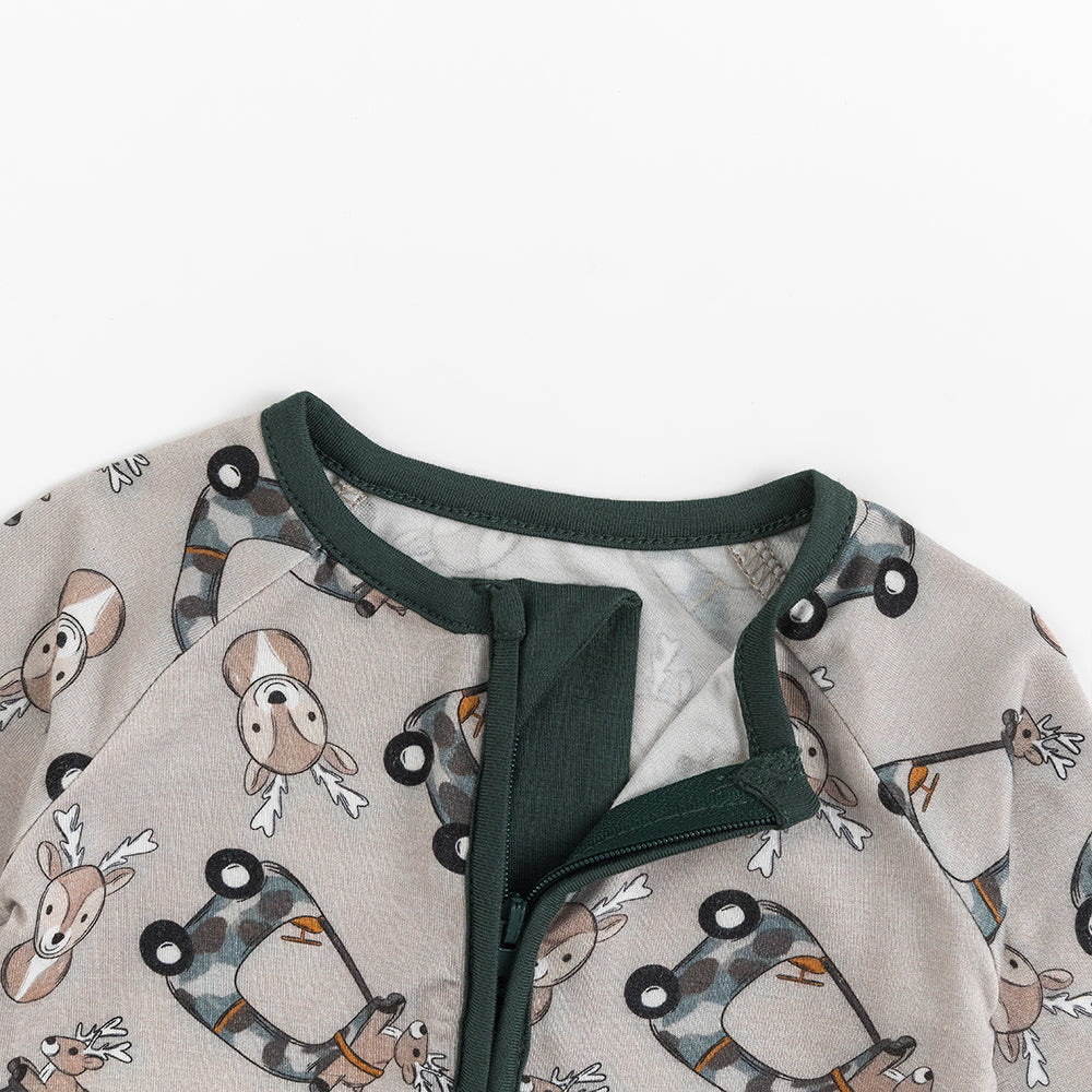 Christmas Deer Car Baby Bamboo Zipper Romper Pajamas