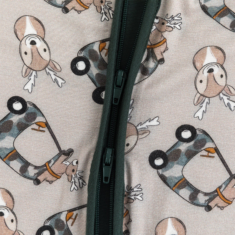 Christmas Deer Car Baby Bamboo Zipper Romper Pajamas