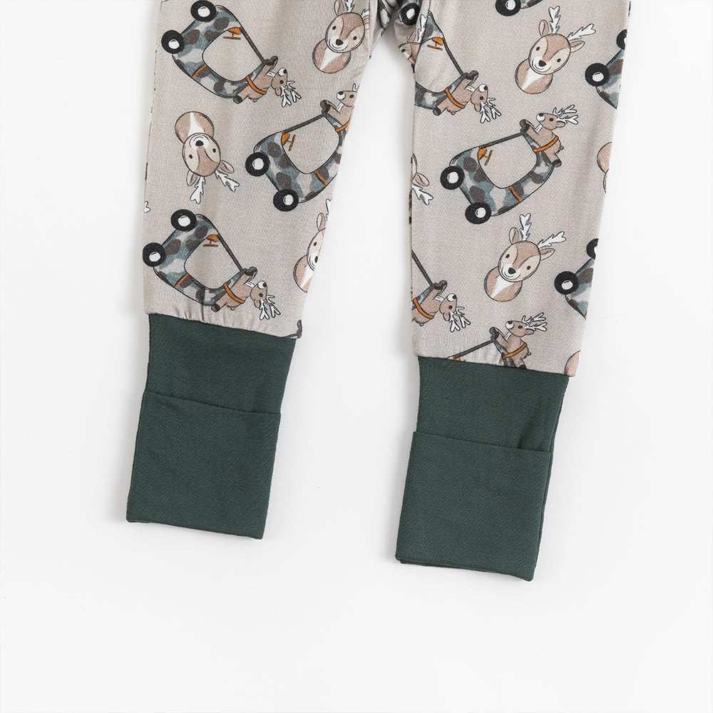 Christmas Deer Car Baby Bamboo Zipper Romper Pajamas