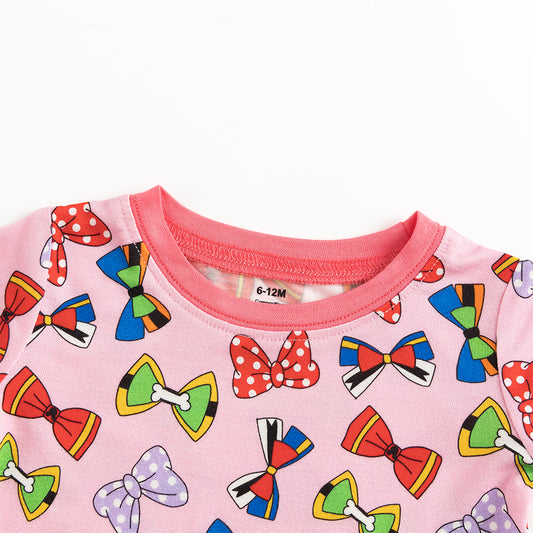 Colorful Bows Bamboo Long Sleeve Pajama Set bamboo clothing design - baby apparel bamboo clothing with custom design - baby wear front view