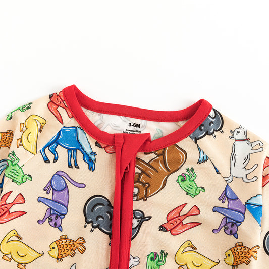 Various Animals Print Baby Bamboo Zipper Romper Pajamas bamboo clothing design - baby apparel bamboo clothing with custom design - baby wear front view
