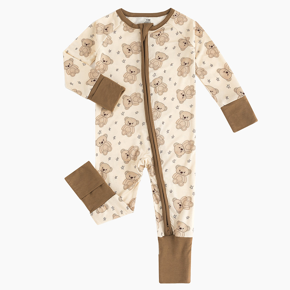 Brown Bear Pentagram Baby Bamboo Zipper Romper Pajamas