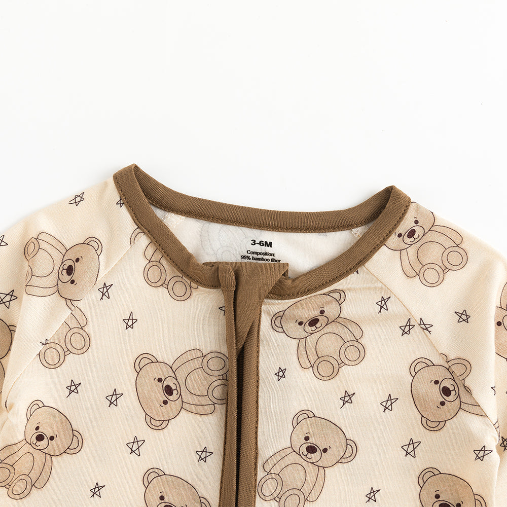 Brown Bear Pentagram Baby Bamboo Zipper Romper Pajamas