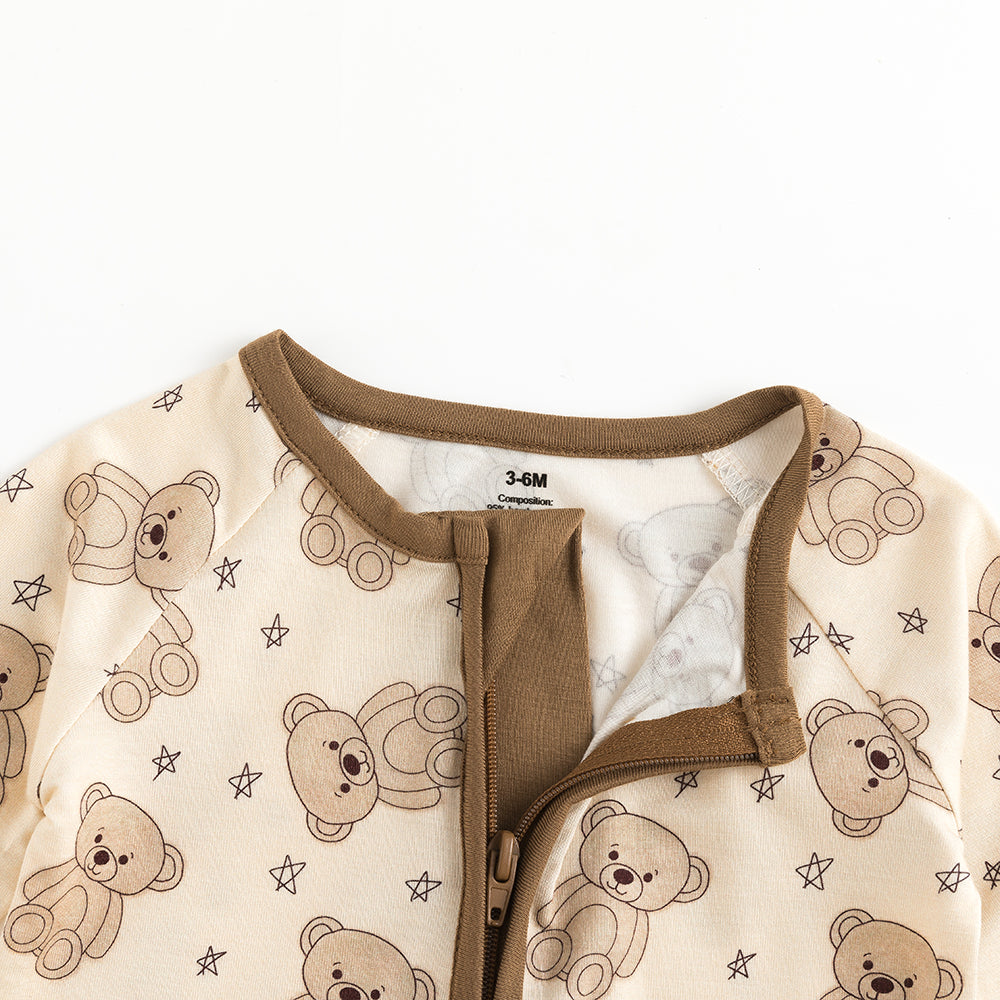 Brown Bear Pentagram Baby Bamboo Zipper Romper Pajamas