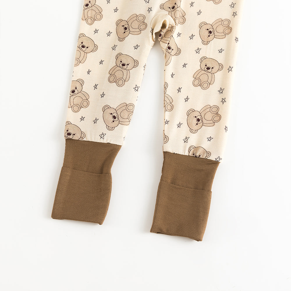 Brown Bear Pentagram Baby Bamboo Zipper Romper Pajamas