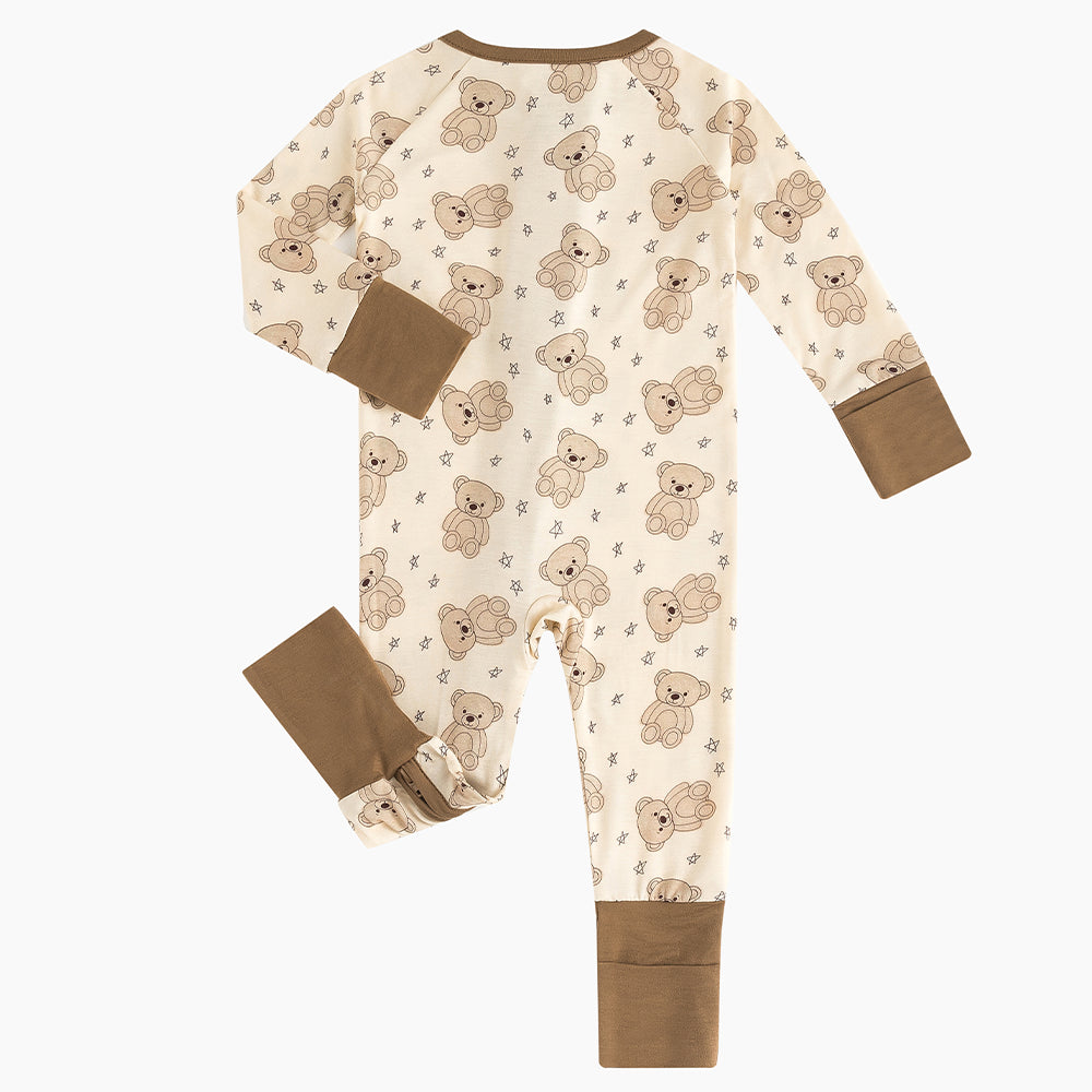 Brown Bear Pentagram Baby Bamboo Zipper Romper Pajamas