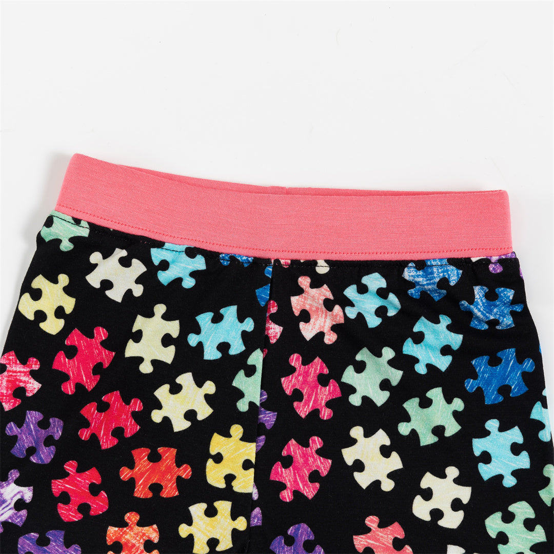 Multicolor Puzzle Print Bamboo Kids Pajama Short Sets