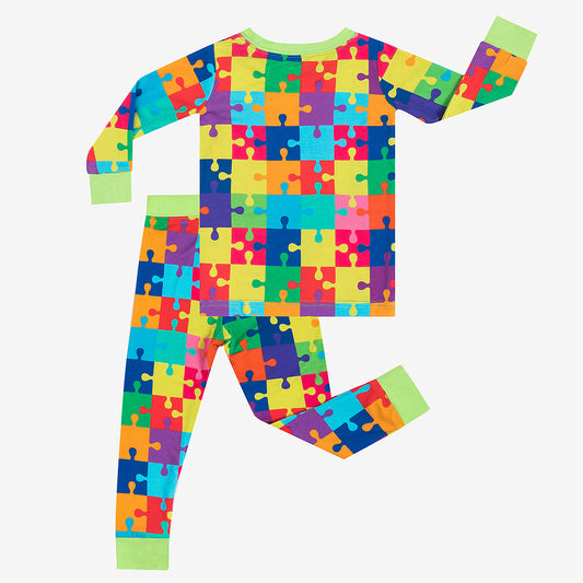 Jigsaw Rainbow Bamboo Kid 2 Pieces Pajama Set bamboo clothing design - baby apparel bamboo clothing with custom design - baby wear front view