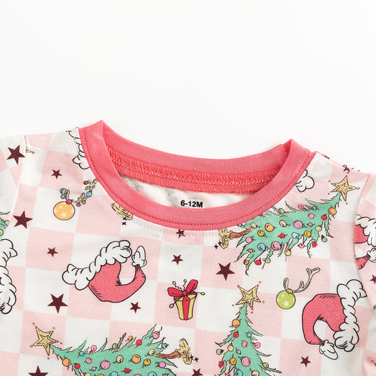 Christmas Pink Plaid Christmas Tree Bamboo Long Sleeve Pajama Set bamboo clothing design - baby apparel bamboo clothing with custom design - baby wear front view