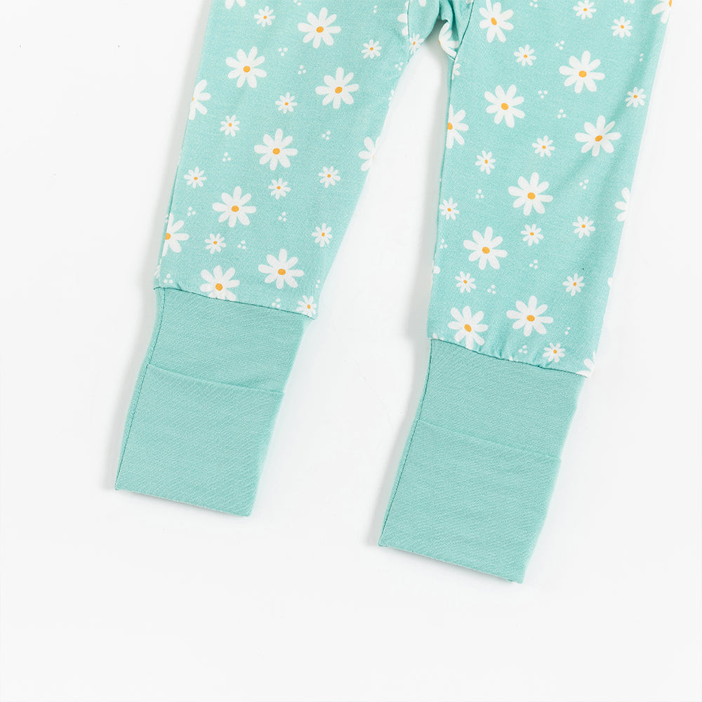 White Daisy Baby Bamboo Zipper Romper Pajamas