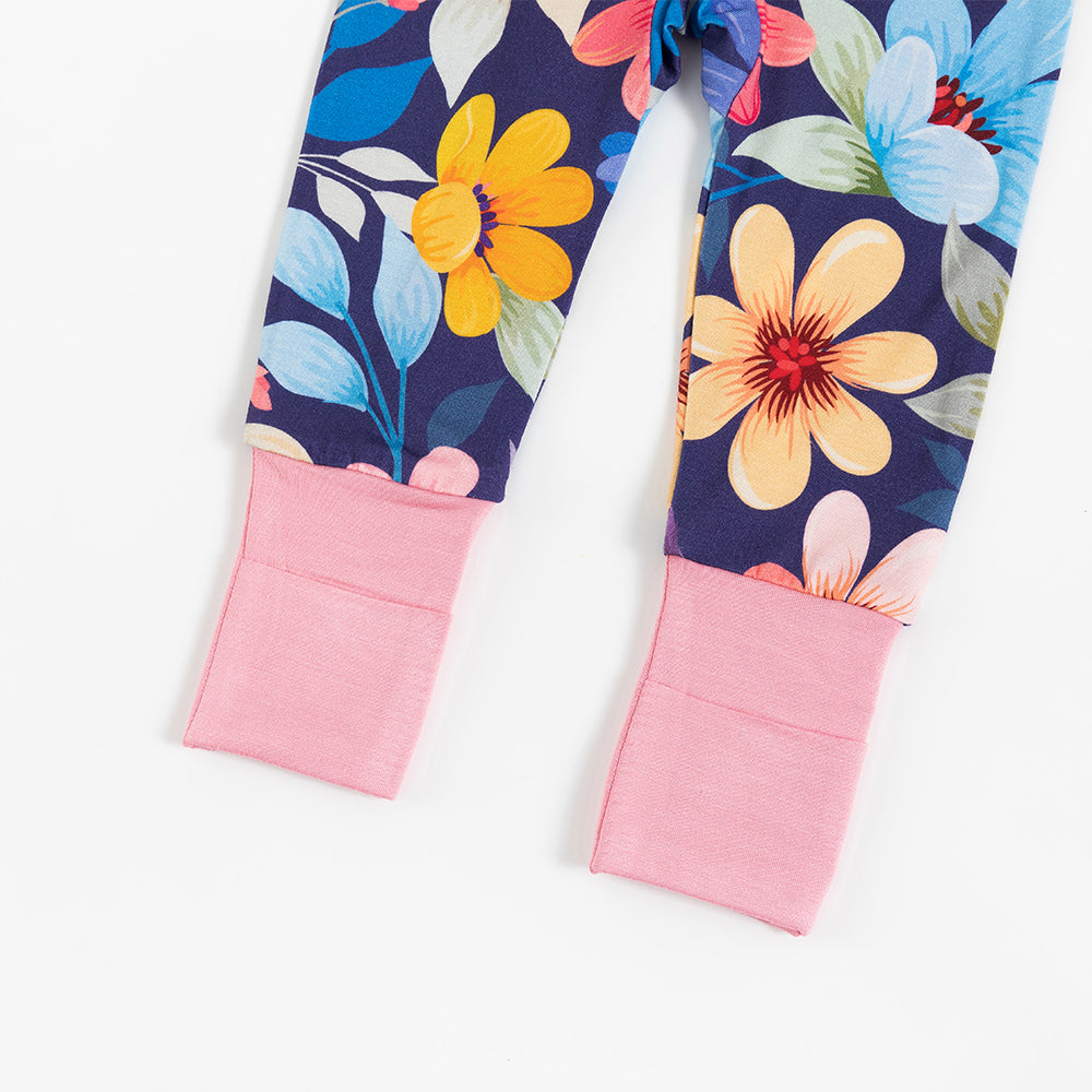 Colorful Flowers Leaves Baby Bamboo Zipper Romper Pajamas