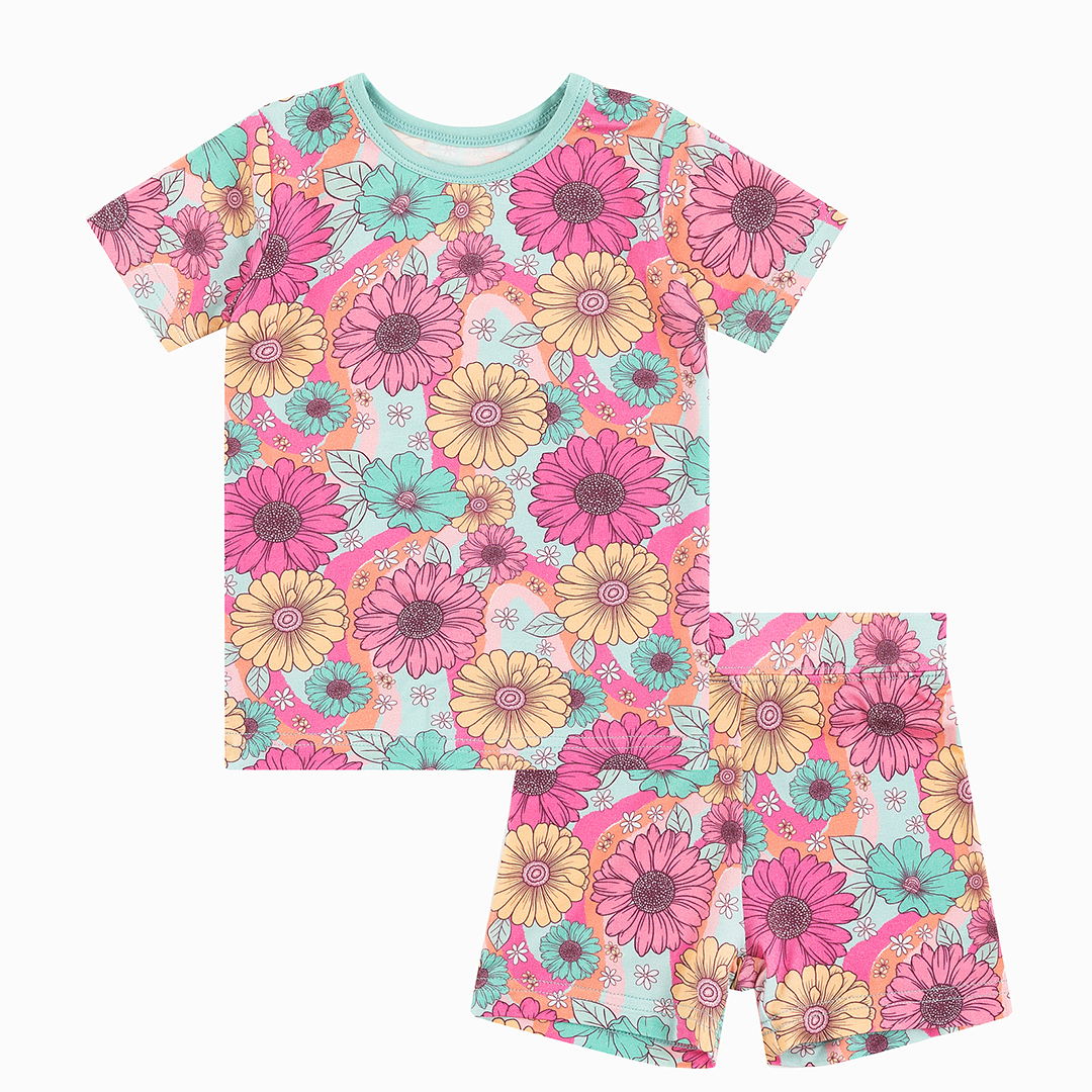 Flowers Colorful Bamboo Kid Short Two-Piece Pajama Set