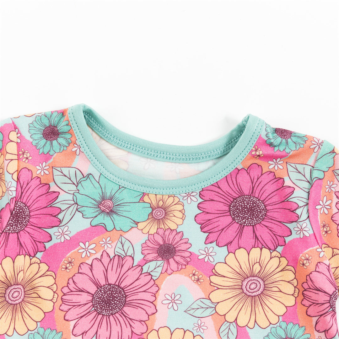 Flowers Colorful Bamboo Kid Short Two-Piece Pajama Set