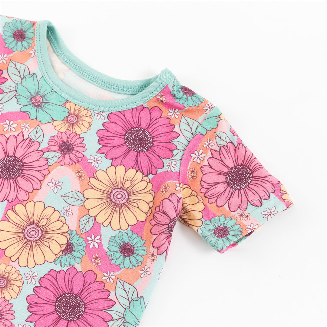 Flowers Colorful Bamboo Kid Short Two-Piece Pajama Set