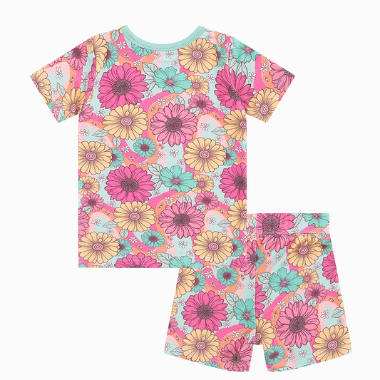 Flowers Colorful Bamboo Kid Short Two Piece Pajama Set bamboo clothing design - baby apparel bamboo clothing with custom design - baby wear front view