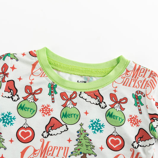 Merry Christmas Santa Hat Bamboo Long Sleeve Pajama Set bamboo clothing design - baby apparel bamboo clothing with custom design - baby wear front view