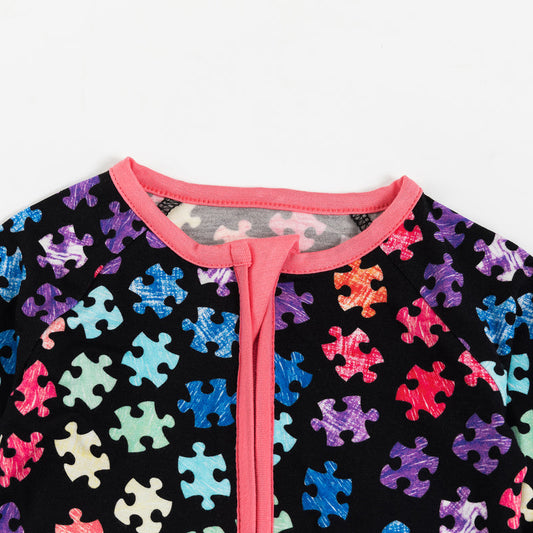 Shades Of Puzzles Bamboo Zippy Sleeper bamboo clothing design - baby apparel bamboo clothing with custom design - baby wear front view
