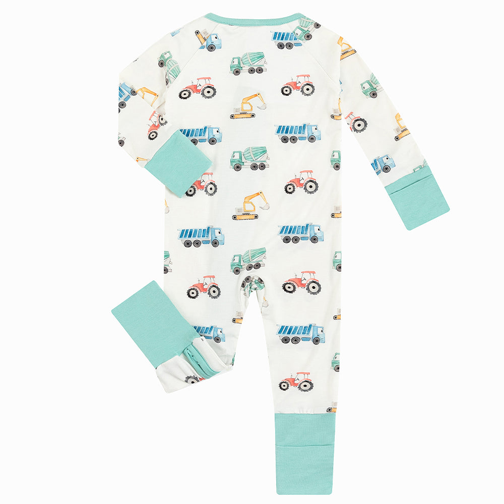 Excavator Truck Bamboo Zipper Romper Pajamas