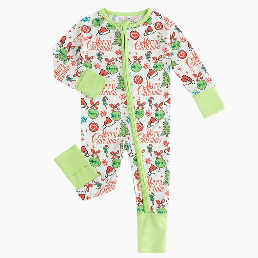Merry Christmas Santa Hat Baby Bamboo Zipper Romper Pajamas 1 bamboo clothing design - baby apparel bamboo clothing with custom design - baby wear front view