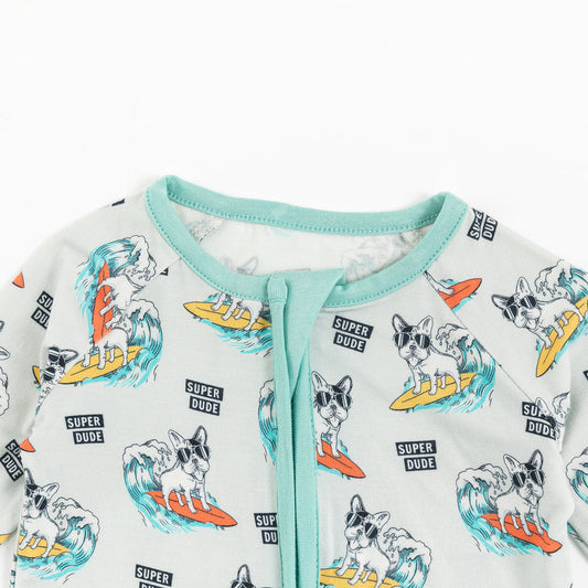 Puppy On Skateboard Pattern Bamboo Zippy bamboo clothing design - baby apparel bamboo clothing with custom design - baby wear front view