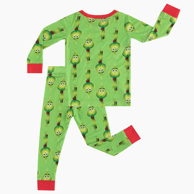 Christmas 3D Green Face Kids Bamboo Long Sleeve Pja Set