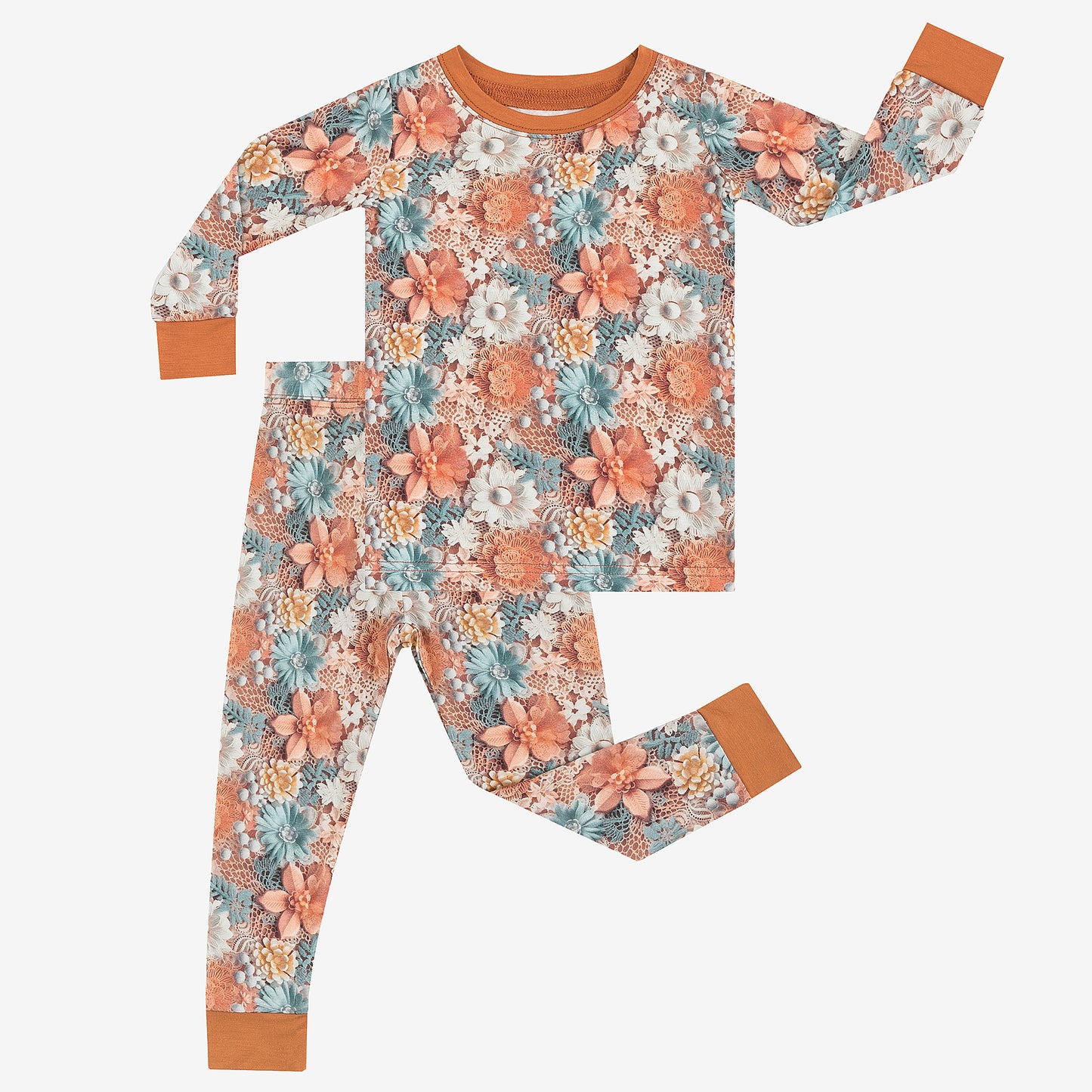 Orange Imitation 3D Flowers Bamboo Kid Two-Piece Pajama Set