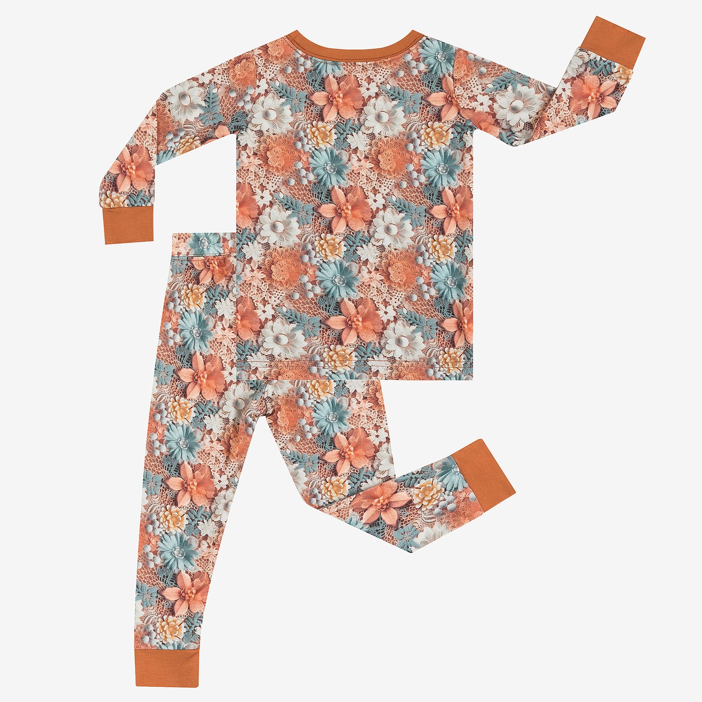 Orange Imitation 3D Flowers Bamboo Kid Two-Piece Pajama Set