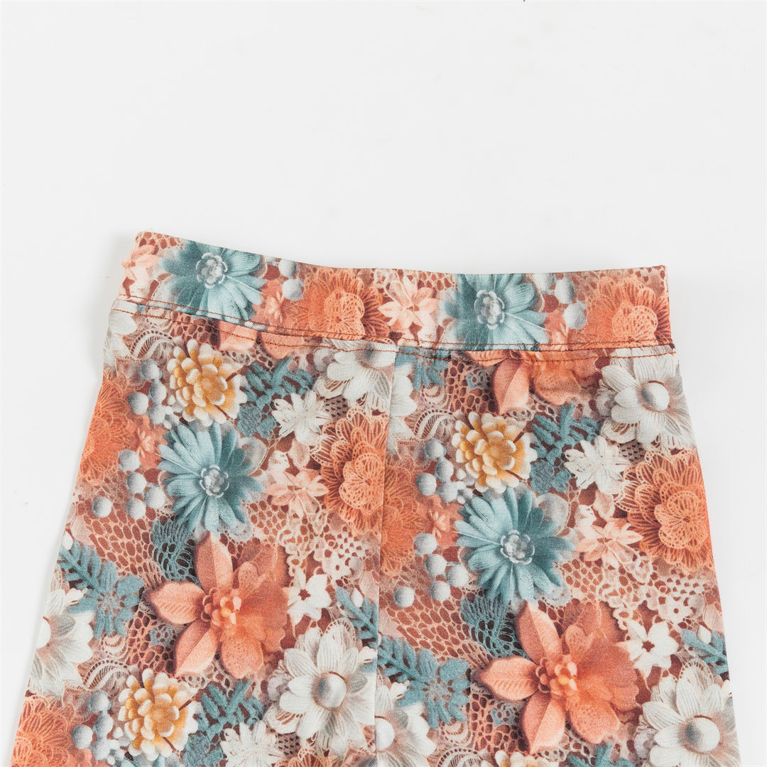 Orange Imitation 3D Flowers Bamboo Kid Two-Piece Pajama Set