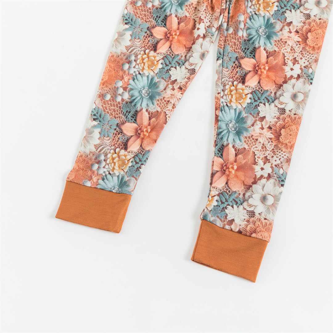 Orange Imitation 3D Flowers Bamboo Kid Two-Piece Pajama Set