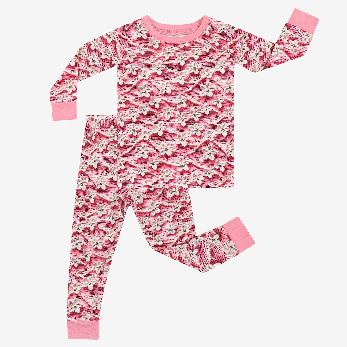 Imitation 3D Flower Print Bamboo Kid Two-Piece Pajama Set