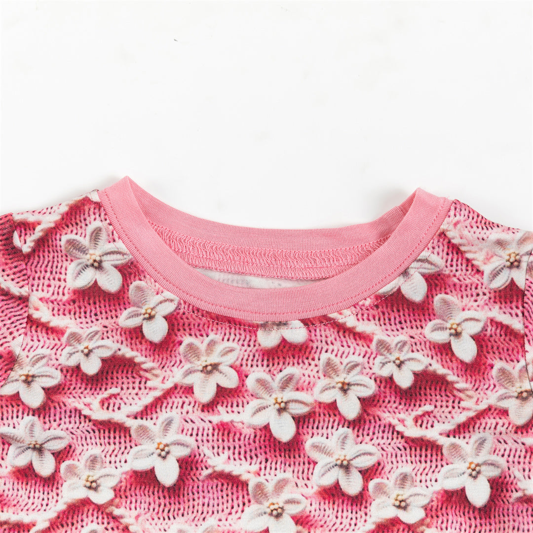 Imitation 3D Flower Print Bamboo Kid Two-Piece Pajama Set