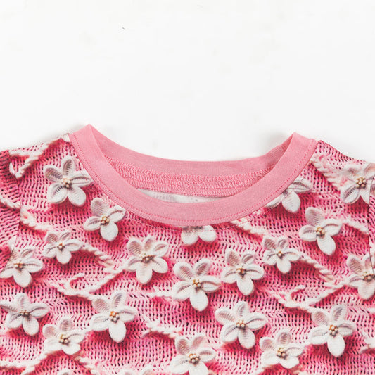 Faux Knitted Flower Print Bamboo Long Sleeve Top Pants Set bamboo clothing design - baby apparel bamboo clothing with custom design - baby wear front view