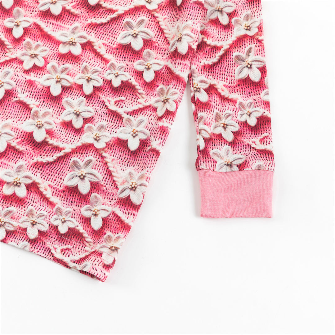 Imitation 3D Flower Print Bamboo Kid Two-Piece Pajama Set