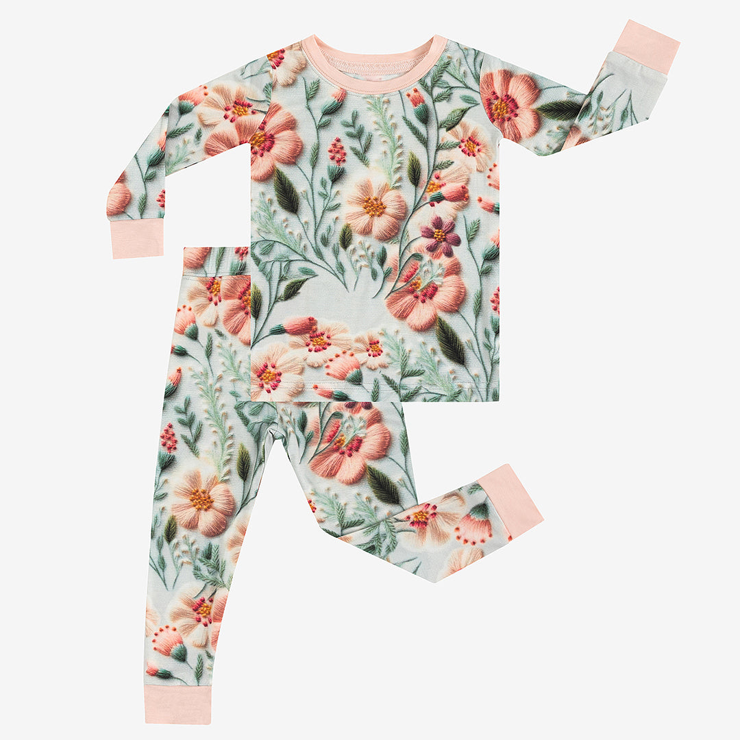 Retro 3D Flower Print Bamboo Kid 2-Pieces Pajama Set
