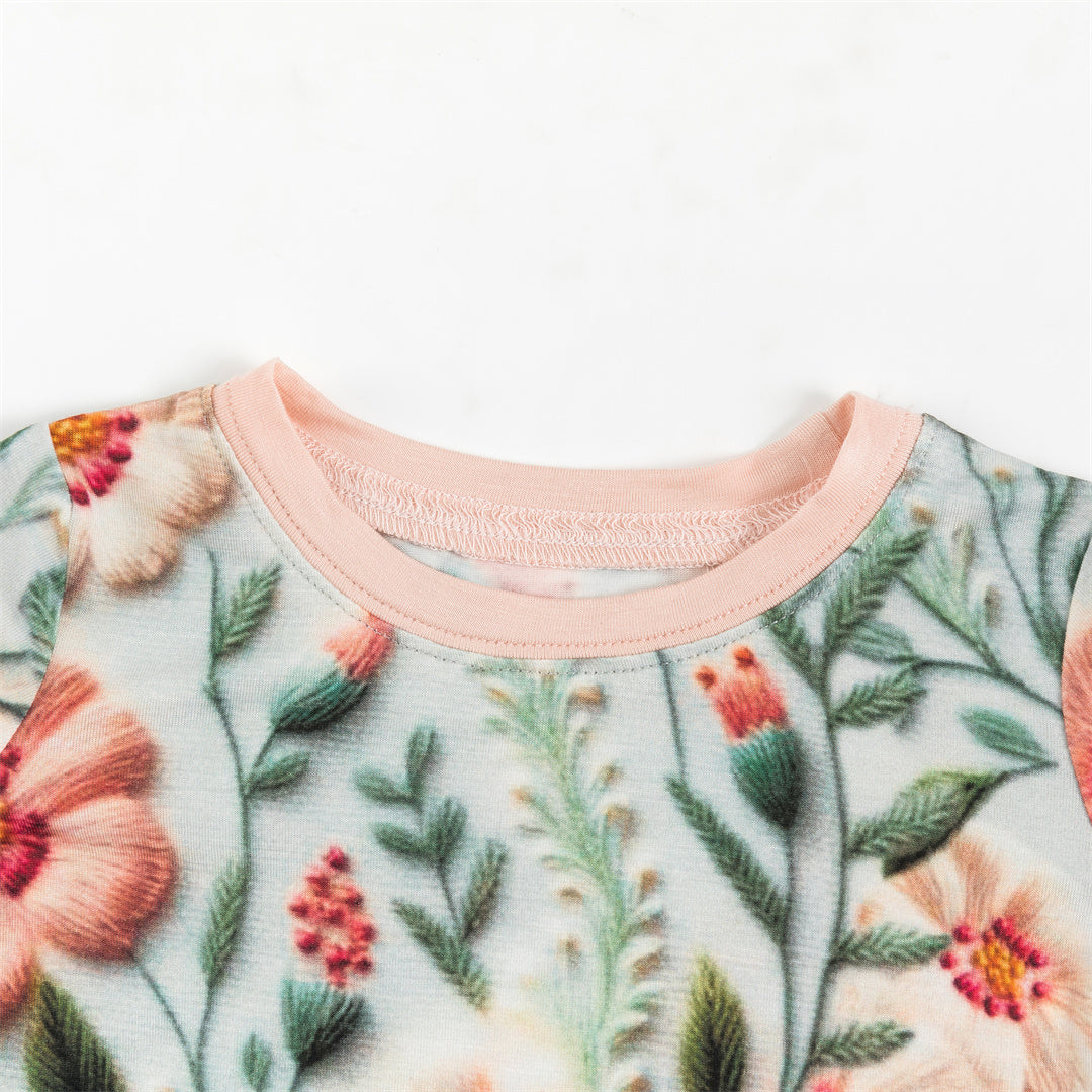 Retro 3D Flower Print Bamboo Kid 2-Pieces Pajama Set