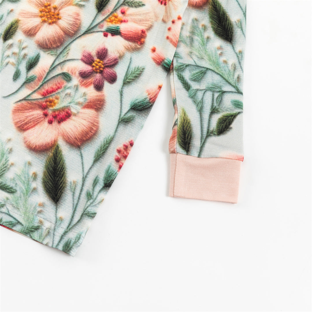 Retro 3D Flower Print Bamboo Kid 2-Pieces Pajama Set