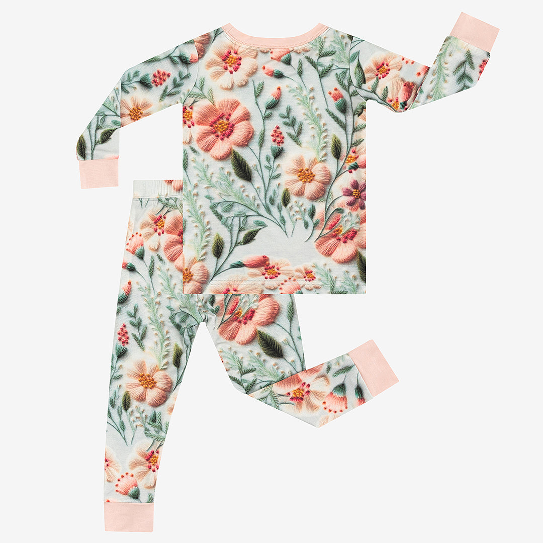 Retro 3D Flower Print Bamboo Kid 2-Pieces Pajama Set