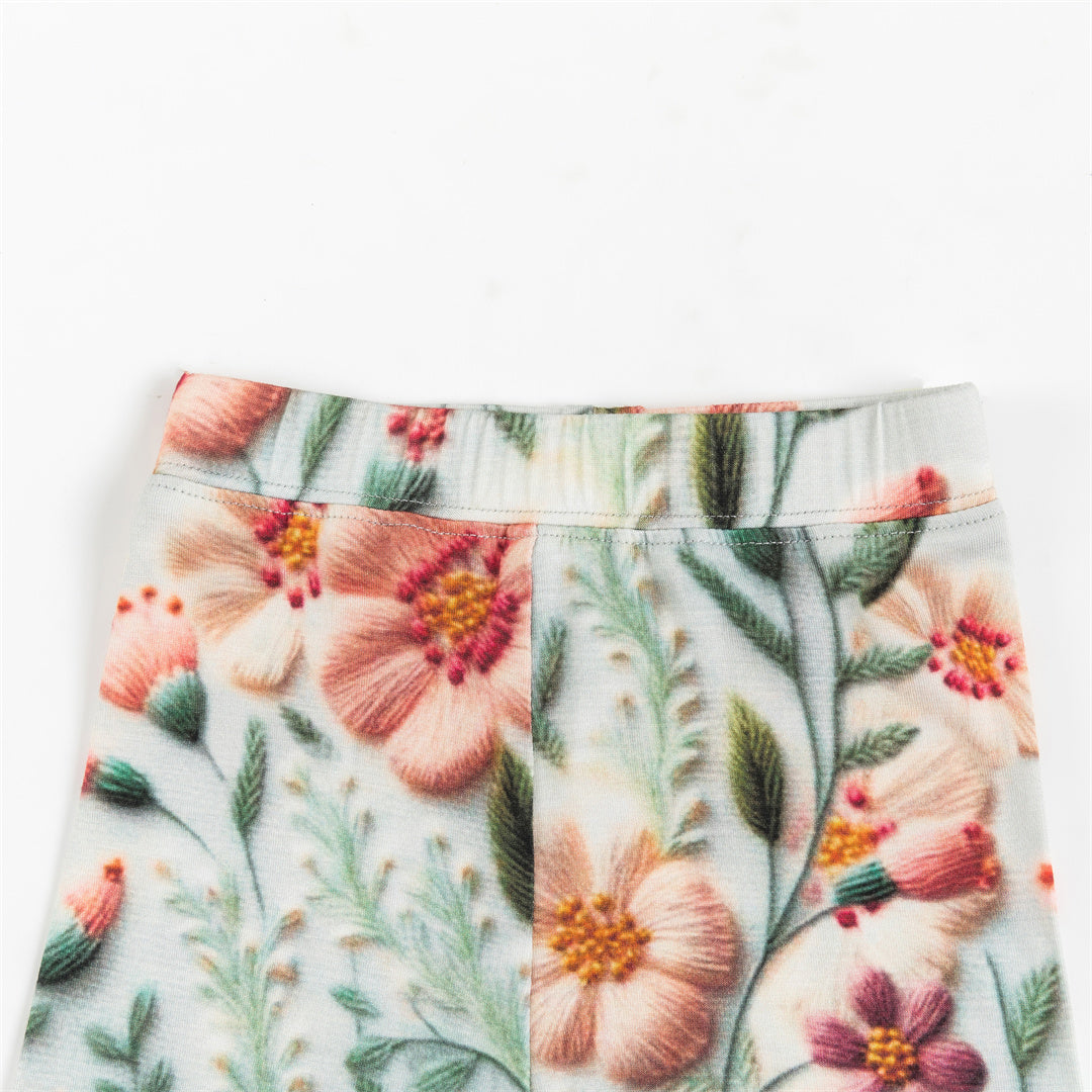 Retro 3D Flower Print Bamboo Kid 2-Pieces Pajama Set