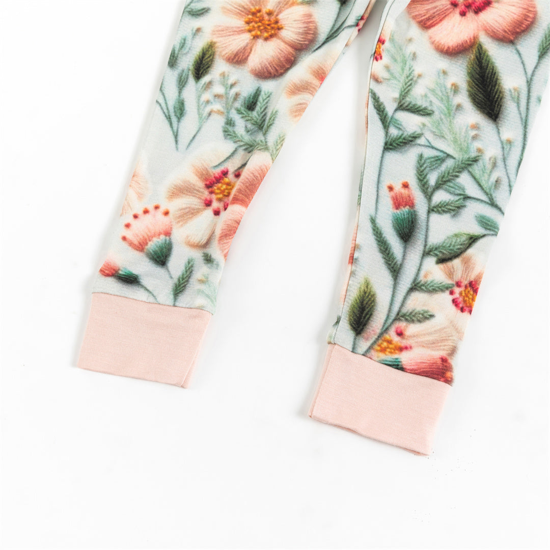 Retro 3D Flower Print Bamboo Kid 2-Pieces Pajama Set